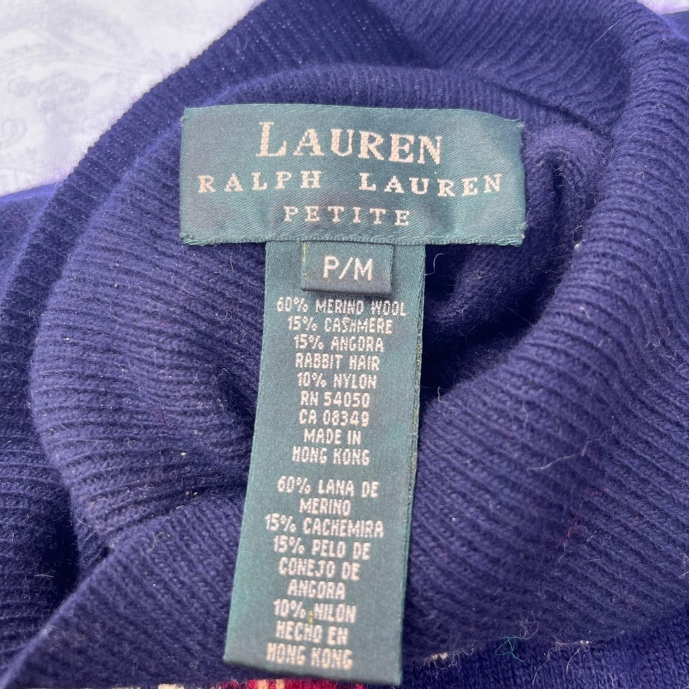 Vintage Ralph Lauren Crest Turtleneck Wool Cashmere Angora Sweater Gray pm - Picture 5 of 5